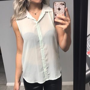 Striped button up collared tank top